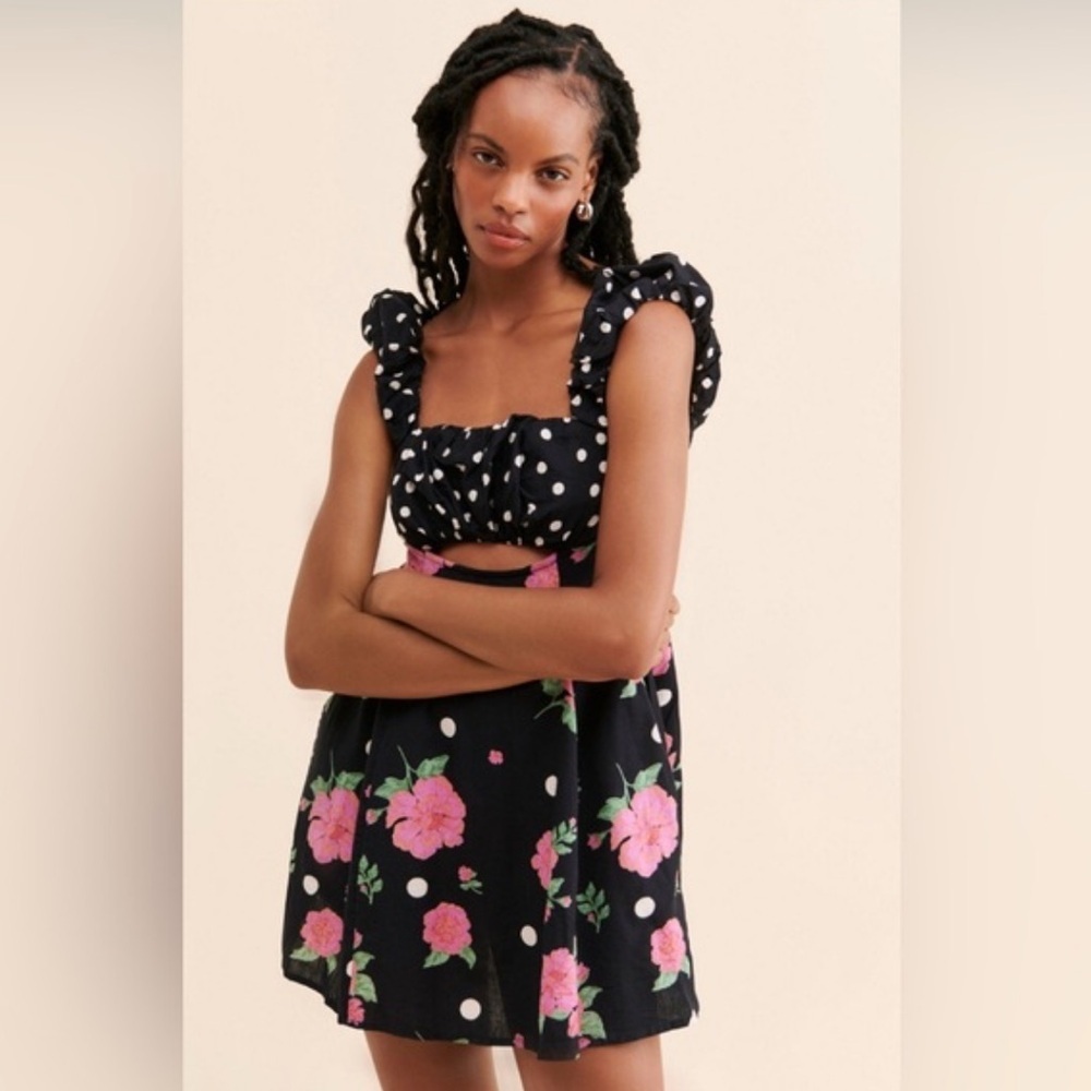 Free People bom bom mini dress in black and pink - Picture 5 of 8